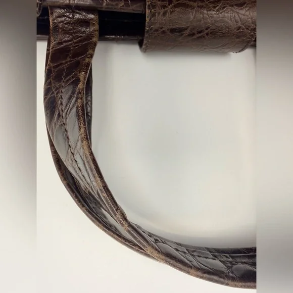 Vintage Salvatore Ferragamo Brown Croc Top Handle 2-Way Bag w/ Strap - Picture 11 of 14